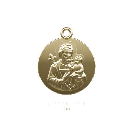 Médaille de saint Joseph avec lys, équerre, rabot et Enfant Jésus, aperçu 3D