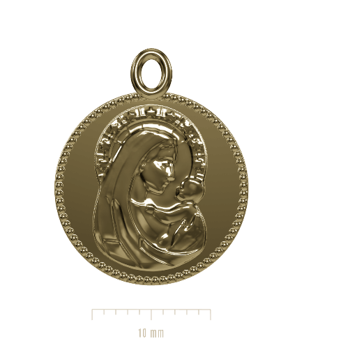 Médaille de la Vierge Marie avec l'Enfant Jésus, contour perlé, aperçu 3D de l'atelier